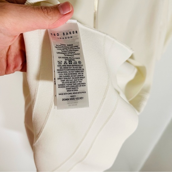 NEW Ted Baker London Velvey Dress Ivory Knit Puff Sleeves Preppy Coastal Neutral - Picture 9 of 10